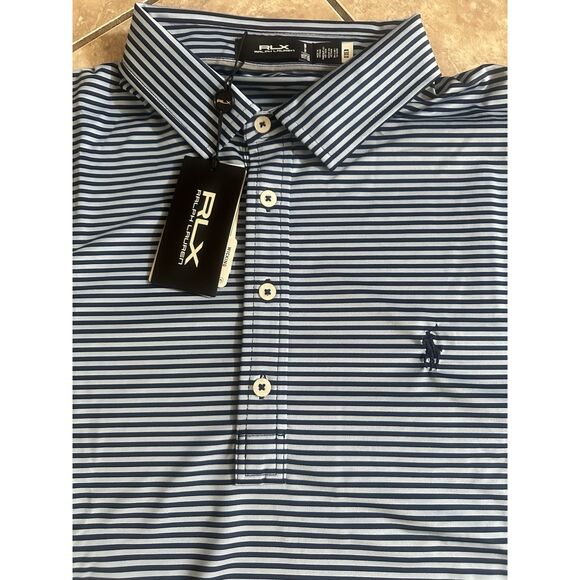NWT RLX Ralph Lauren XXL 2XL Newport Navy Striped Wicking Polo Shirt  $110 - Picture 1 of 8